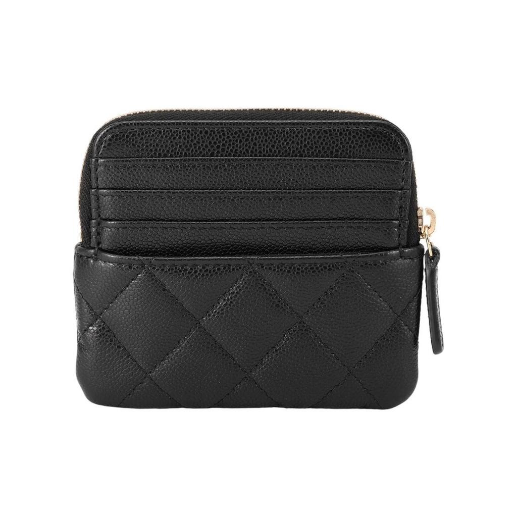 Chanel Doppel-C-Logo Diamantmuster und Litschi-Körnung Leder Handtasche Kartenhalter Geldbörse Damen Schwarz