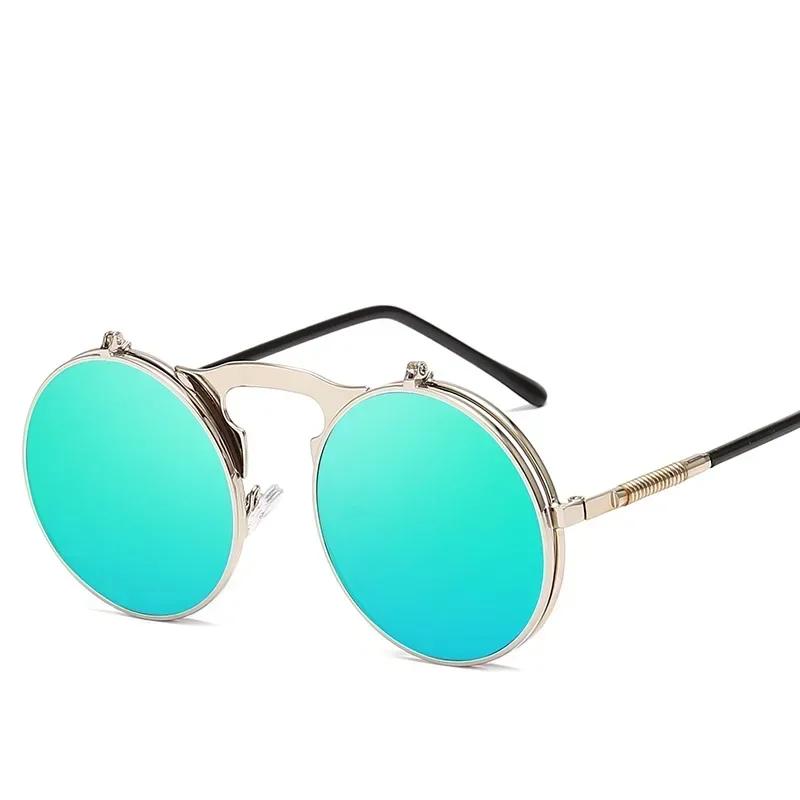 Vintage Steampunk Round Sunglasses Men Women Luxury Alloy Punk Glasses Men Fashion Metal Retro Clamshell Sun Glasses UV400