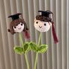 Soft Yarn Crochet Boy/Girl/Dog Flower Bouquet with Graduation Hat Academic Achievement Gift for Students and Teachers