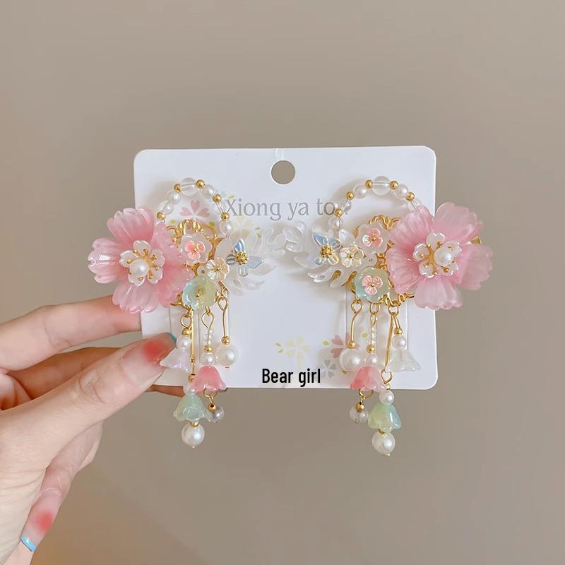 

Ретро заколки для волос Ханфу для девочек: Сказочный головной убор с кисточками в виде цветов и элегантные заколки для волос