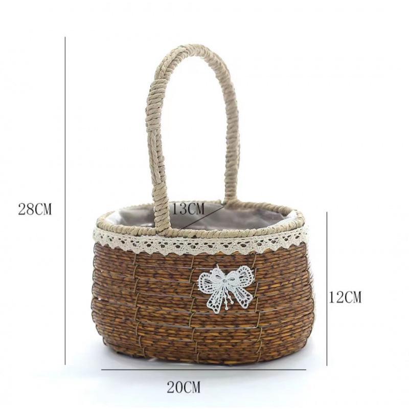 Pastoral-Style Handwoven Rattan Flower Basket - Small Decorative Green Plant Basket
