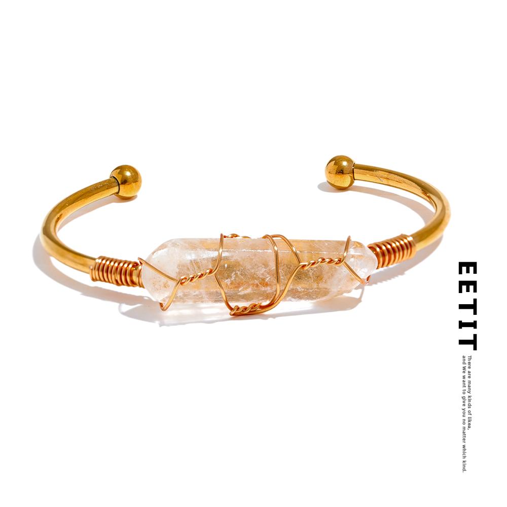 

Eetit из нержавеющей стали 316l, белый кварц, натуральный камень, открытый браслет-манжета, женский браслет золотого цвета, винтажные водонепроницаемые ювелирные изделия, подарок