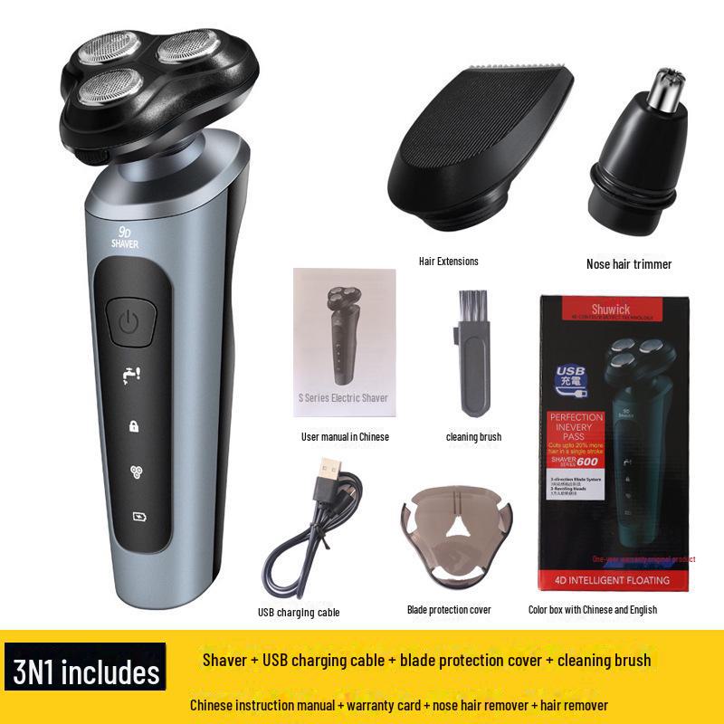 9D Vysoce výkonný elektrický holicí strojek, USB nabíjení do auta, Plně omyvatelný pánský holicí strojek