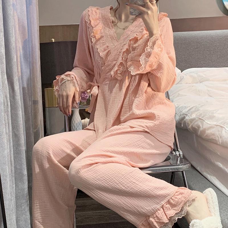 Pajamas Women'S Autumn Court Princess Style Long-Sleeved Set Sweet And Cute Retro Kimono High-End Loungewear