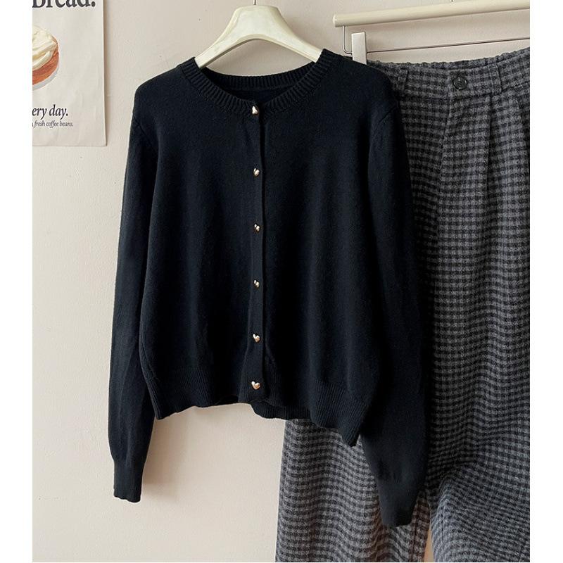 Vintage love button sweater knitted cardigan women's autumn and winter coat casual stacked top