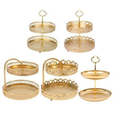 Multi Purpose 2 Tiers Iron Stand for Fruits Vegetables and Snacks Detachable Fruit Holder Tray Nonslip Base Basket