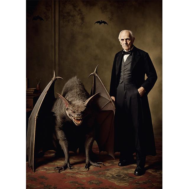 Old Vampire Man With Giant Monster Vintage Tabletop Photo Prints Poster Canvas Painting Wall Art Pictures Living Room Home Decor
