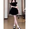 French one-word shoulder off-the-shoulder red dress women's summer new small beautiful puffy bud dress