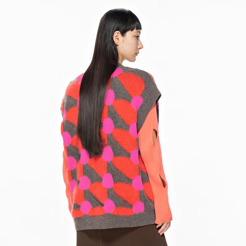 JNBY 2023 Spring Jacquard V-Neck Sleeveless Wool Sweater