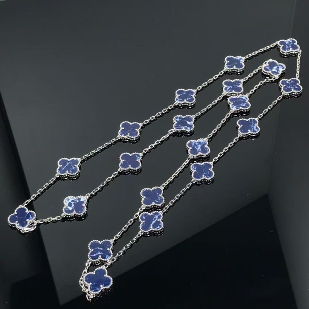 Four-leaf Clover 20-flower Necklace Natural Mother-of-pearl Classy Luxury Sweater Chain 925 silver