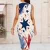 Women Plus Size Round Neck Sleeveless Printed Bodycon Midi Dress