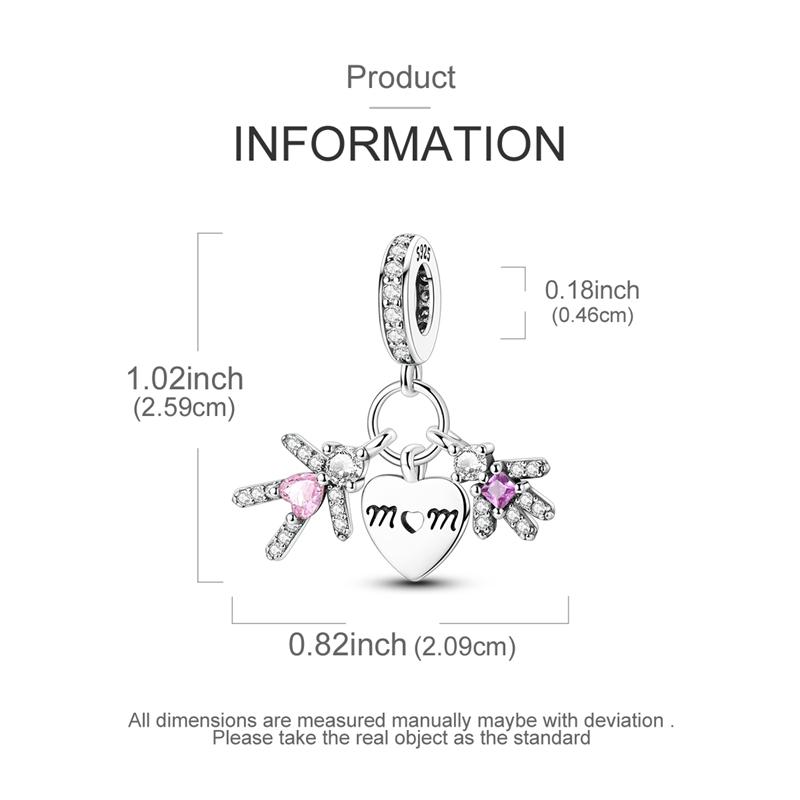 Charms Plata Parent-Child Heart-Shaped Pendants Beads Fit Original Bracelets Charms For Women Jewelry Diy Making Gifts
