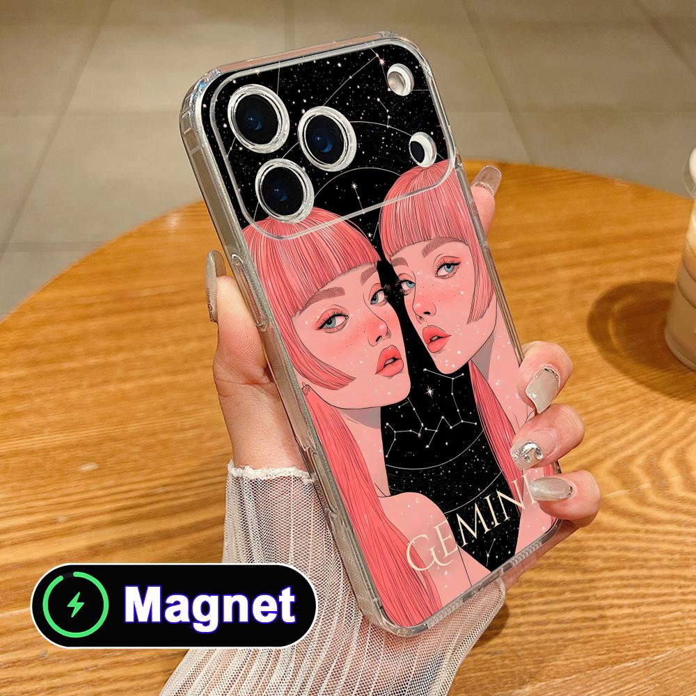Zodiac Sign Gemini Phone Case for iPhone 17 16 15 14 13 12 11 Air Pro Max Plus Mini Soft TPU Clear Magsafe Cover