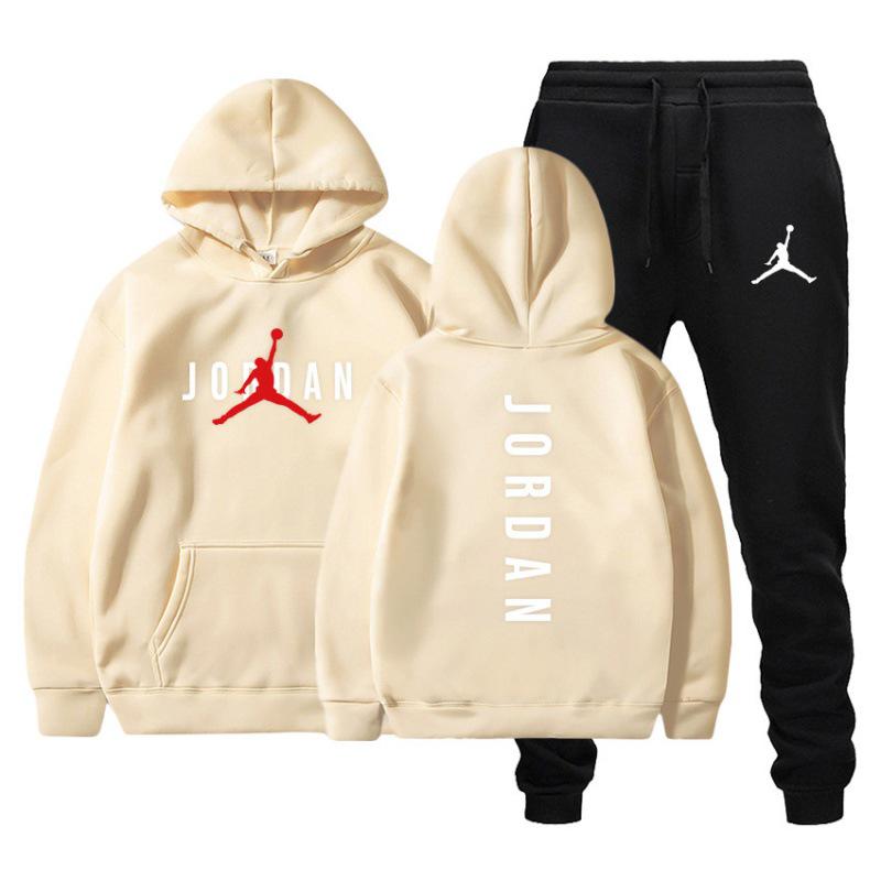 Herren Herbst/Winter Plus Samt Hoodie Trendiges Zweiteiliges Set mit Kapuze
