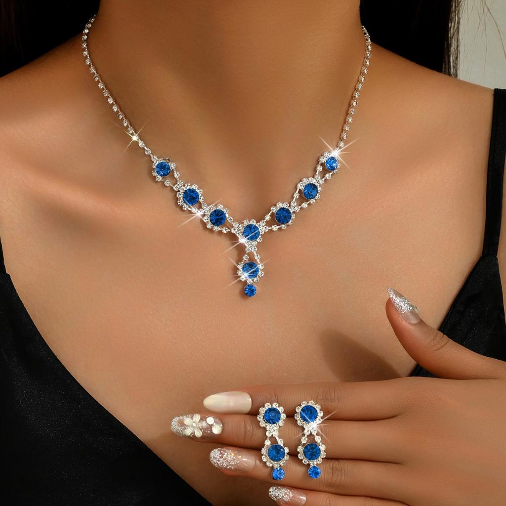 3 Wedding Seasons Long Water Zircon Women's Earrings, Necklace Zircon Set, Bride Wedding Accessorie