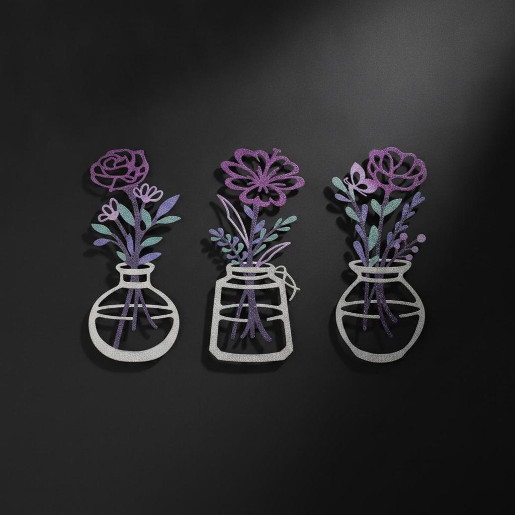 3 Pieces Metal Wall Art with Floral Arrangement Botanical Openwork