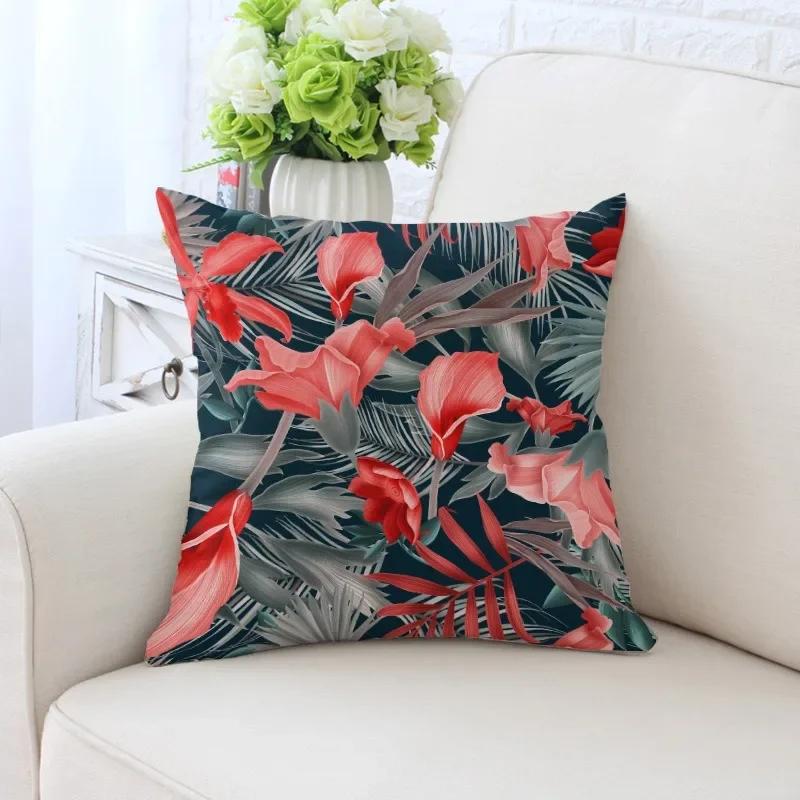 Luxury Home Decor Pillowcase Tropical Rainforest Plant Flower Coconut Print Office Sofa Car Cushion Cover