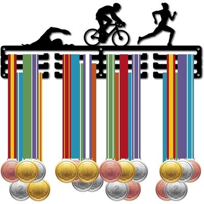 Triathlon Medal Holder Wall Rack Iron Frame Swim Bike Run Display for Athletes Gift Over 60 Medals 15.7x5.9 Inch