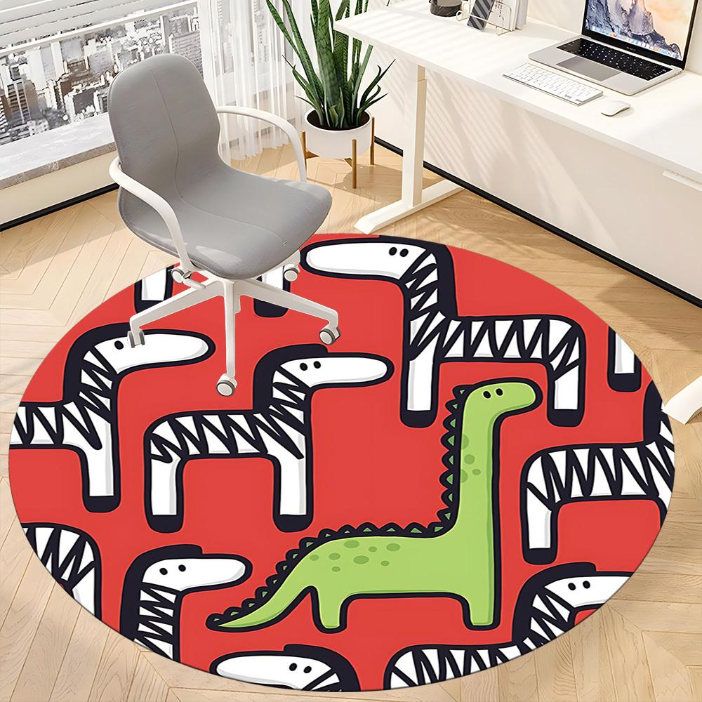 1pc Dino World Office Round Area Rug, Mat Suitable For Office, Under Office Chairs Bedroom Living Room Home Decor, Room Deco