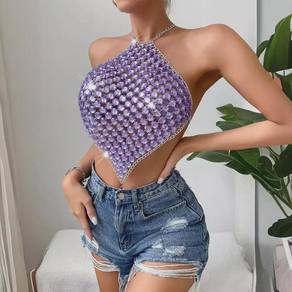 2025 Summer Gem Chain Halter Tube Top