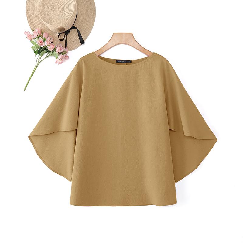 

ZANZEA Женская повседневная блузка с круглым вырезом и рукавами 3/4, свободная накидка 5XL хаки