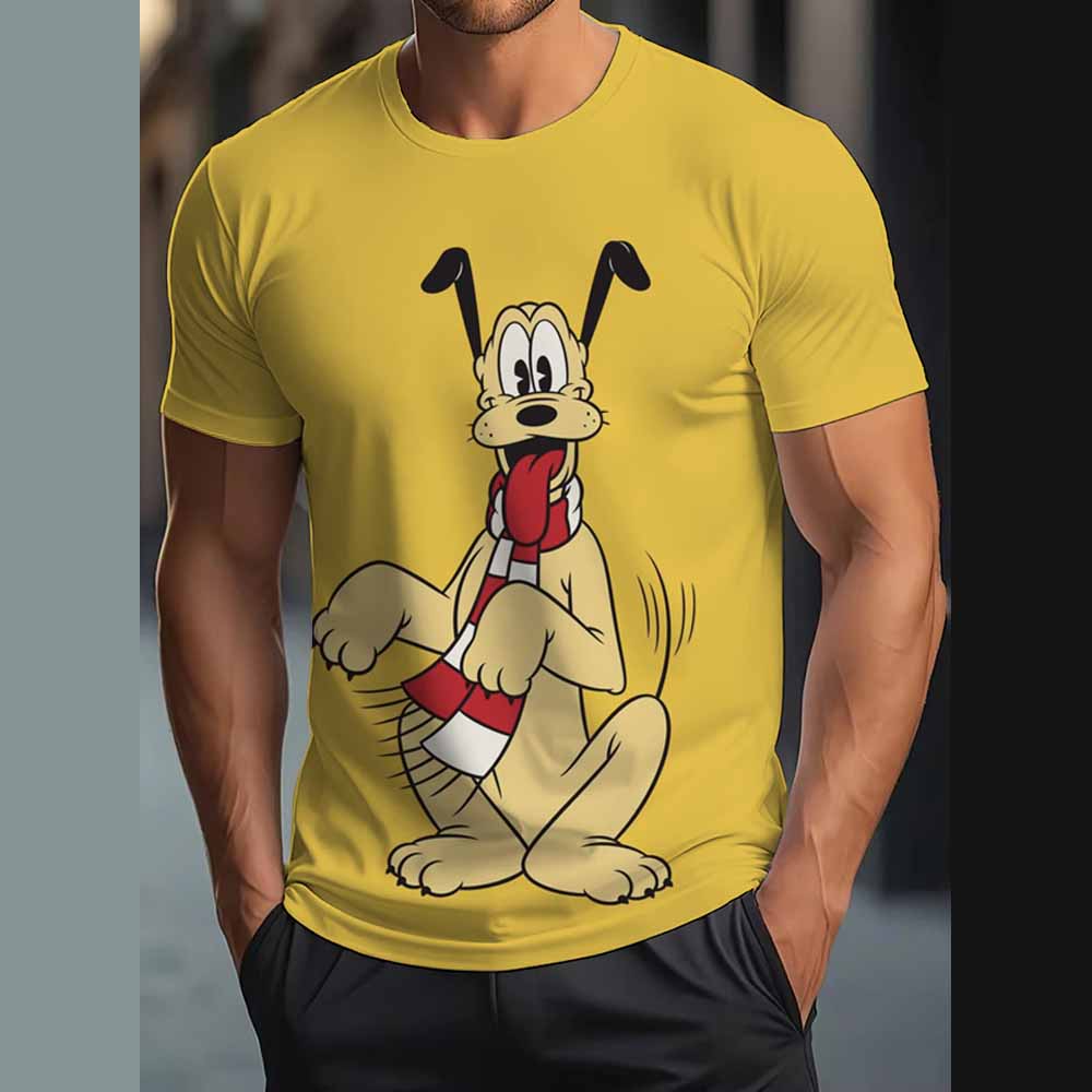 Vintage T-Shirt For Men Disney Goofy Fun Print Tee 3D Printing Casual Round Neck Shirt Harajuku Oversized Men's Clothing Tops