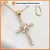 Huitan Fashion Cross Design Women Pendant Necklace Gold Color Inlaid Bright CZ for Party Daily Versatile Accessories Jewelry
