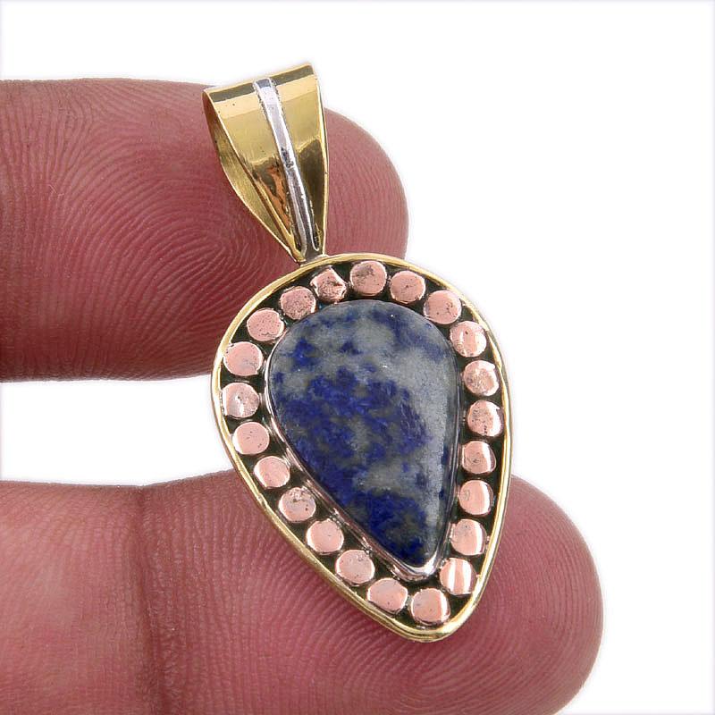 

Natural Lapis Lazuli 925 Solid Sterling Silver TwoTone Gift Pendant 1.50 S6Q10