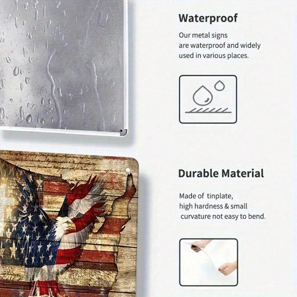 Metal Wall Art Vintage Tin Sign 8x12 Inch Rustic American Flag Constitution Design Patriotic Decor We The People
