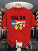 Unisex Crew Neck Tee Salsa Drum Puerto Rico Flag Music Note Print Soft Cotton Loose Short Sleeve Summer Casual Male Streetwear Tops
