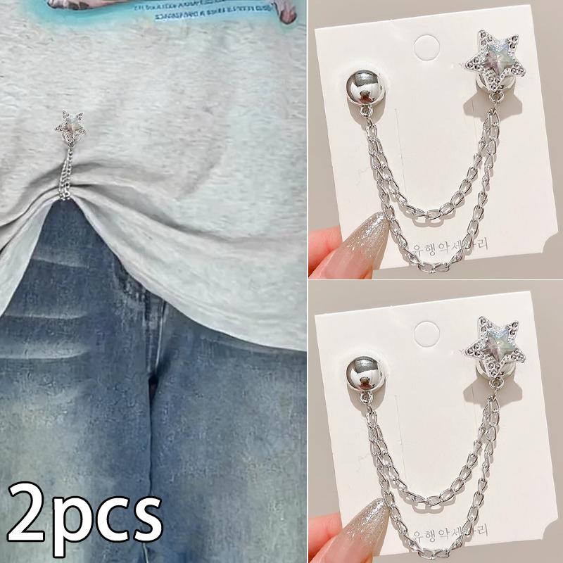 2 Stück Multifunktionale Magnetische Kleiderklammer Mit Kette Metall-Jeansknöpfe Clip Kleidung Schal Hosenbeine Bündchen Befestigung Magnetstifte
