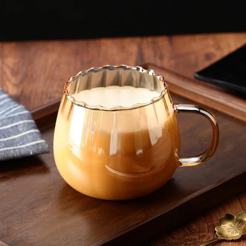 Transparent Glass Cup Creative Coffee Mug Tea Dessert Breakfast Milk Cups Wine Glass Water Cup with Handle Glassware Drinkware