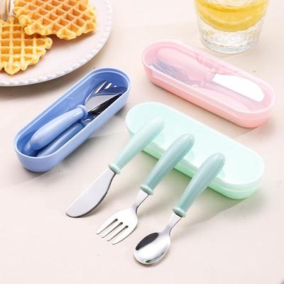 304 Stainless Steel Kids' Cutlery Set: Anti-Scald, Anti-Fall Spoon, Fork & Storage Box for Baby Feeding.