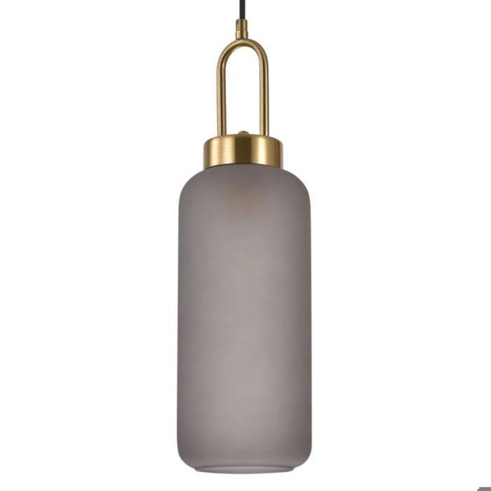 Lampe cylindrique en suspension en verre fumé mat Ø13 cm et 150 cm de cordon en tissu