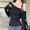 La Chapelle Women's Off-Shoulder Long Sleeve Slim Fit T-Shirt