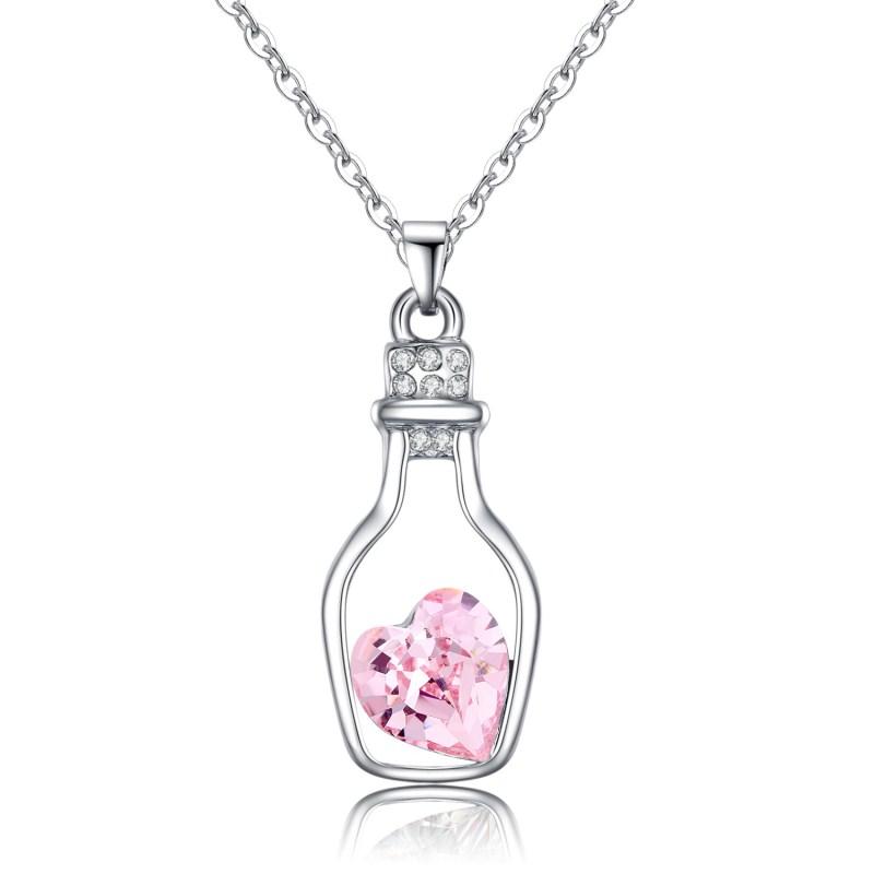 1Pcs Trendy Chains Necklace Popular Love Drift Bottles Pendant Necklace Heart Crystal Pendants Colar Fashion Jewelry NB712