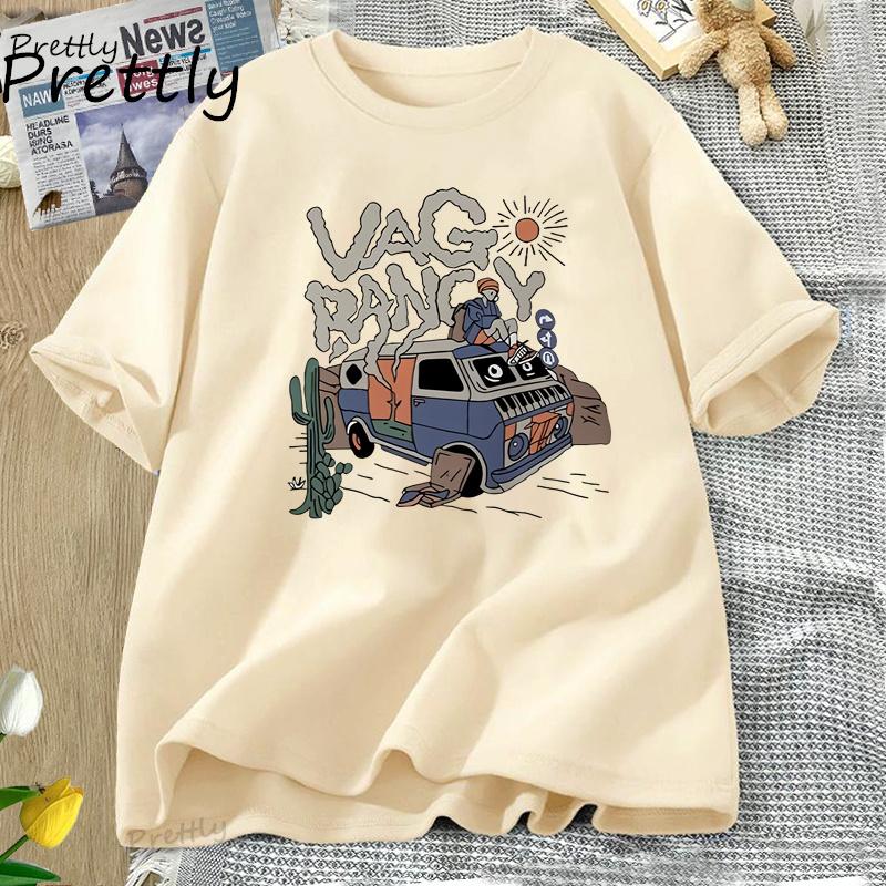 Retro American Style Cotton Short Sleeve Womens Tshirt Summer Loose Graphic Top Trendy Round Neck Print Tshirt Streetwear