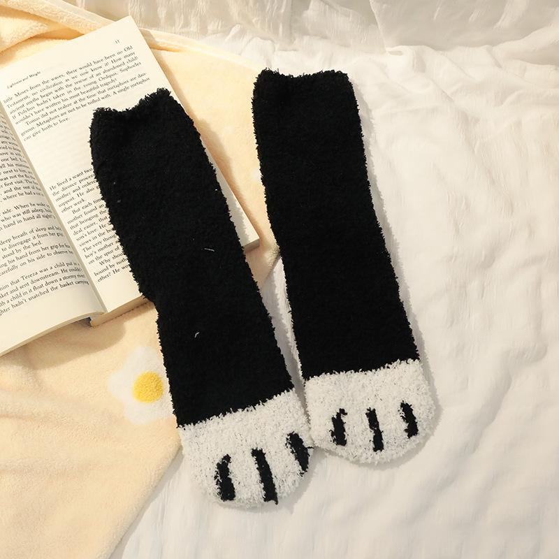 

Women s Cute Cat Paw Coral Fleece Socks - Cozy Thick Warm Sleep Socks for Autumn and Winter One Size