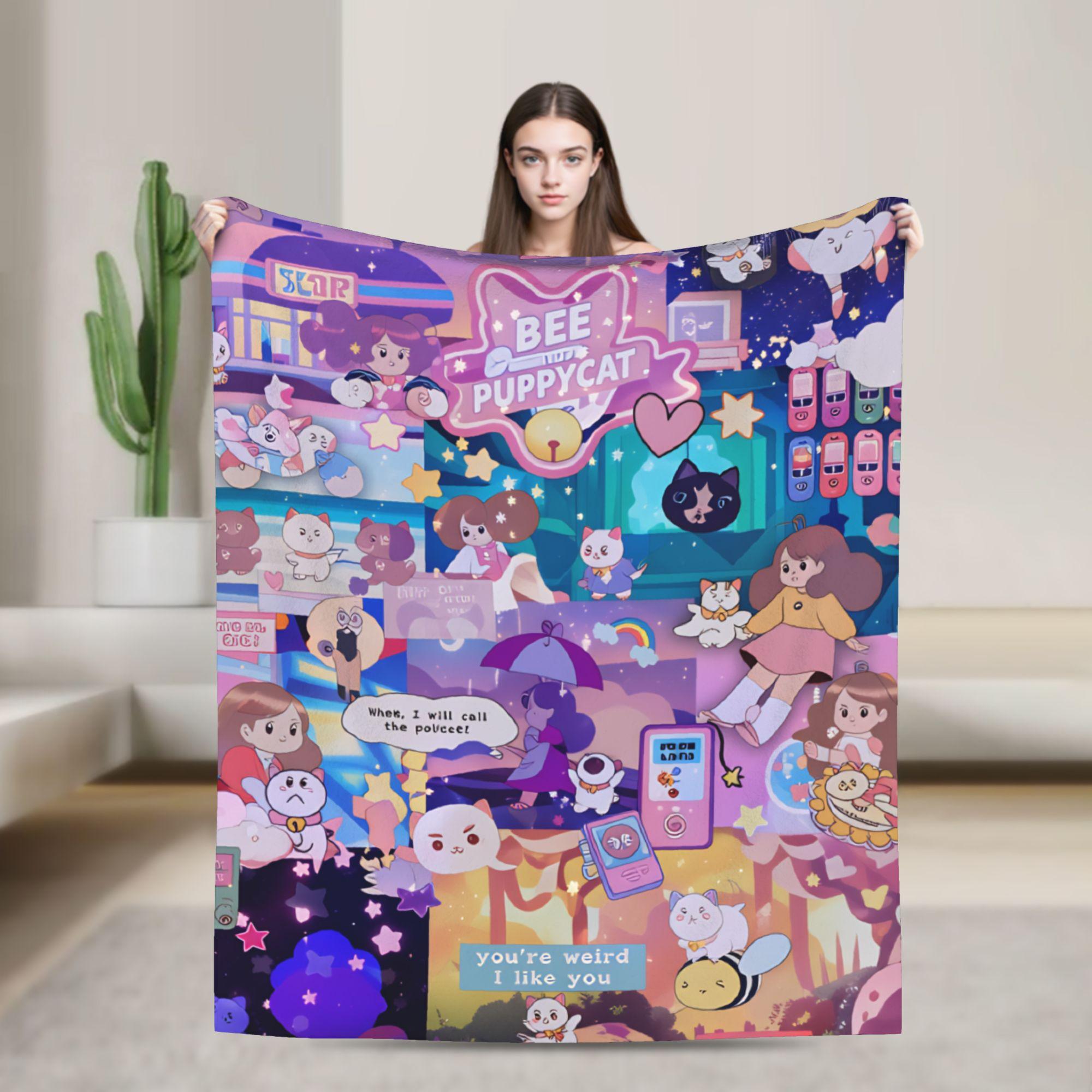 B-Bee And P-Puppycat Warm Soft Blanket  Travel Plush Throw Blanket Novelty Bedroom Flannel Bedspread Sofa Bed Cover 30x40in