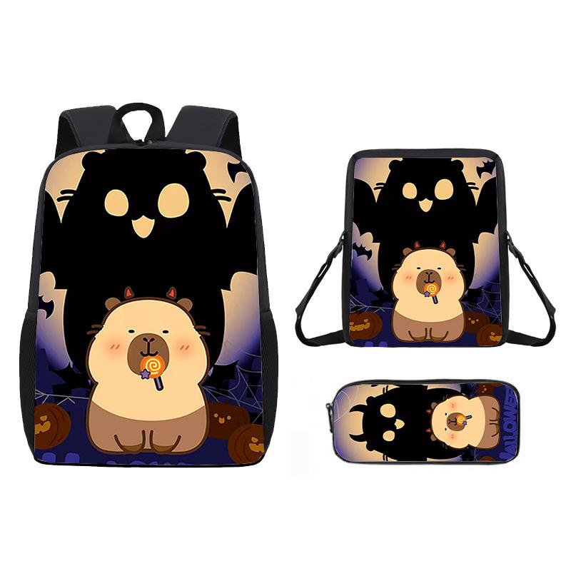 Ice Cubes Doughnut Capybara Cute Cartoon Pattern Backpack Three Set Piece