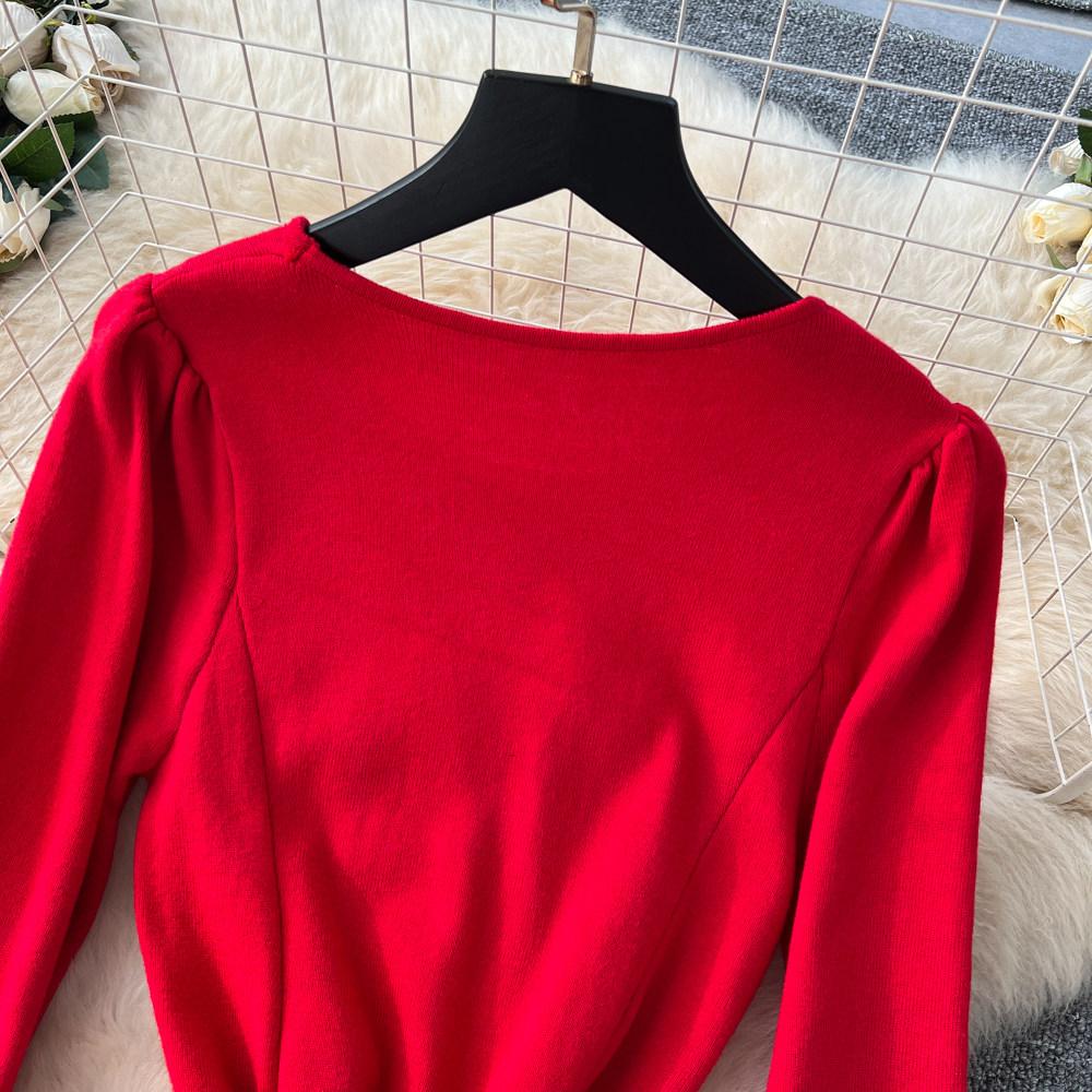 Autumn Winter Women Elegant 3D Flower Knitted Sweater Pullover Long Midi Christmas Party Dresses