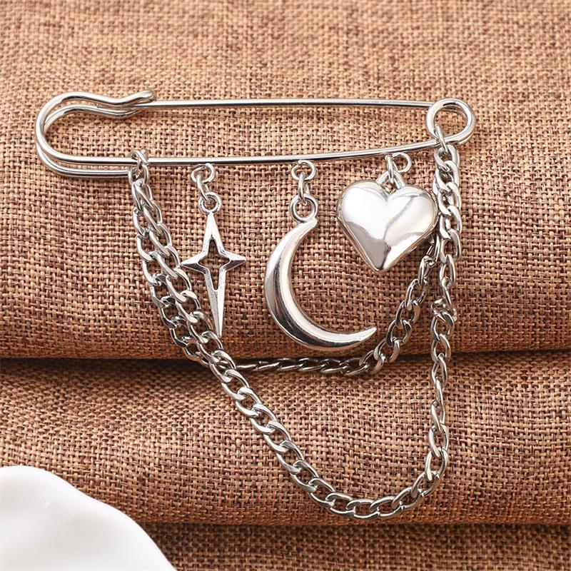 Schmuck Retro Diamant Stern Mond Sichel Kette Quaste Broschen Elegant Damen Kleidung Dekor Zubehör Tasche Anhänger Anzugnadeln