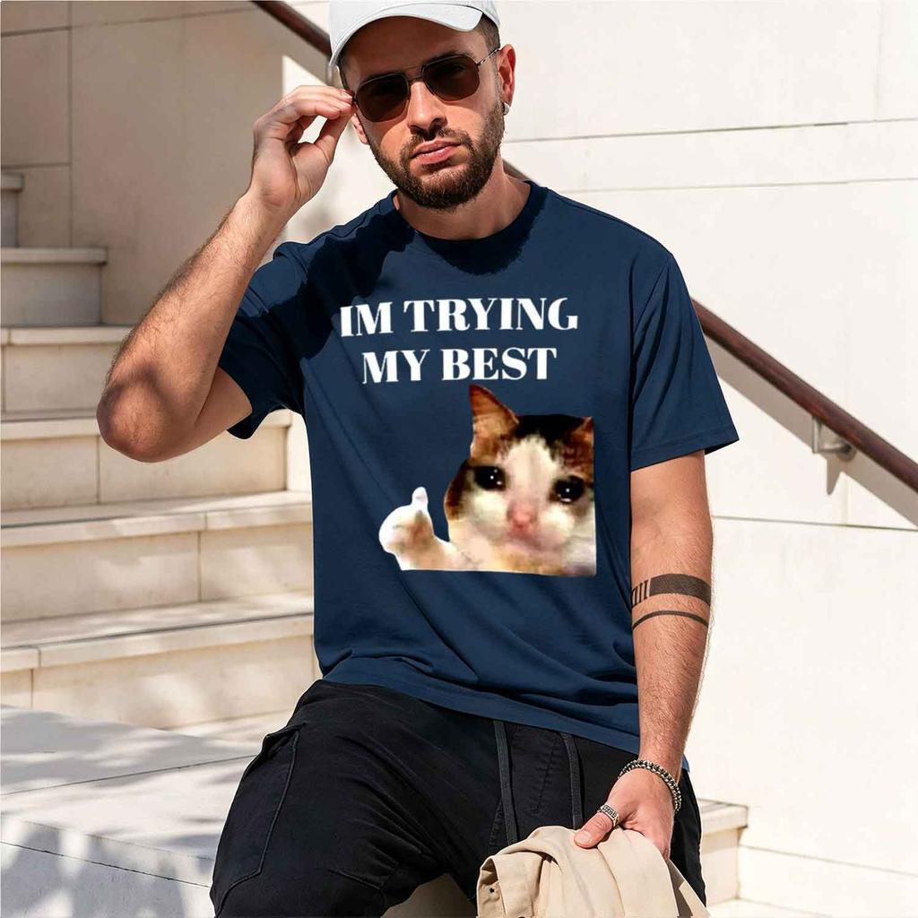 Thumbs Up Crying Im Trying My Best Funny Tee Casual Short Sve Tshirt Streetwear Harajuku Unisexs Clothes S 2026 New Model Shorts