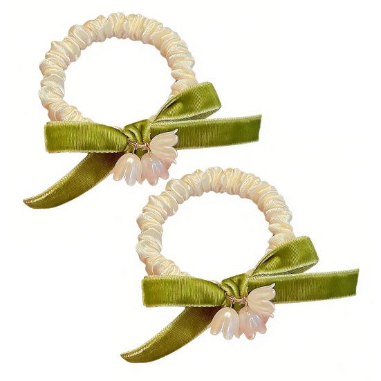 Девочка Резинка для волос Цветок Шарм Декор Мягкая Складчатая Бархатная Лента Бант Ткань Высокоэластичная Резинка Волос