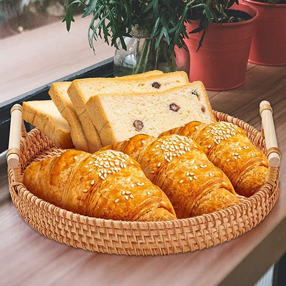 Snack Tray Hand Woven Wicker Serving Tray Coffee Table Decorative Tray
