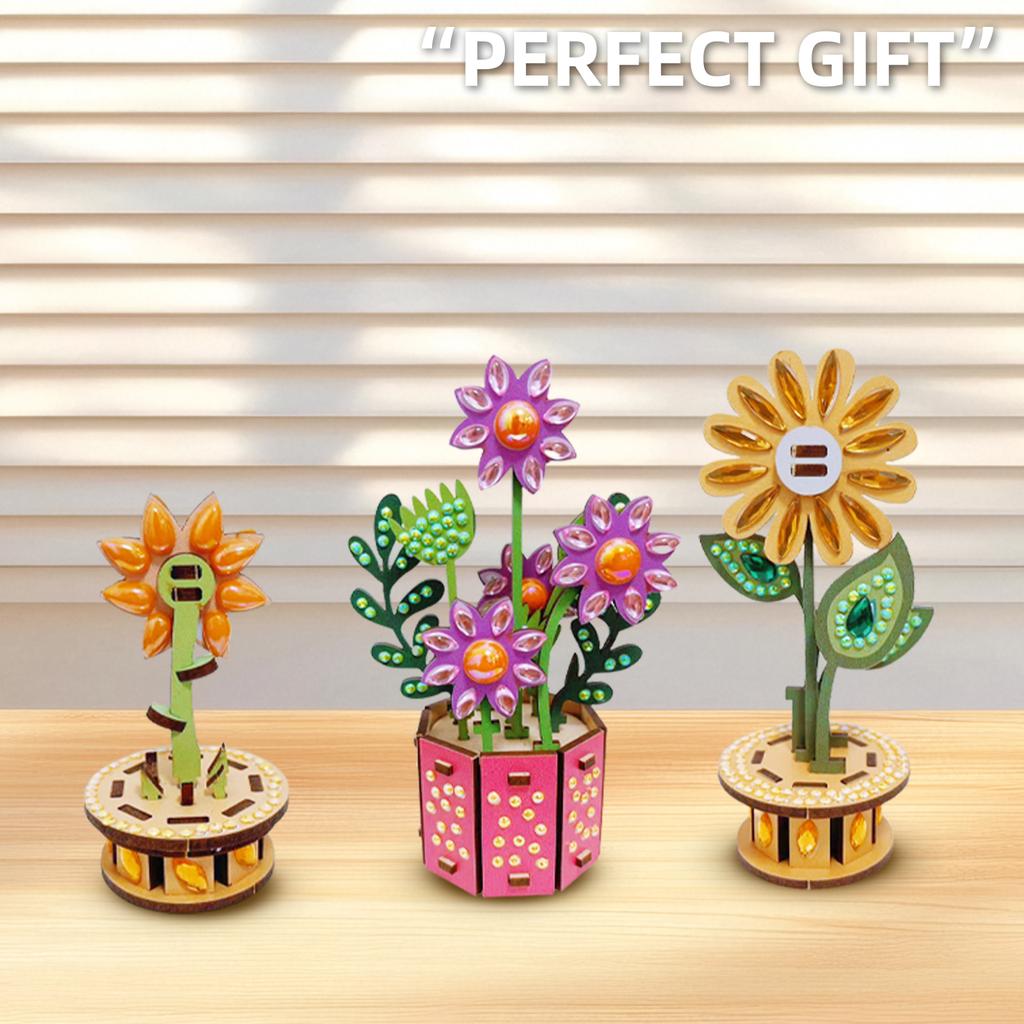 3D Puzzle DIY Wooden Flower 3D DIY Wood Crafts Flower Flower Wooden Ornaments for Adults & Youngster