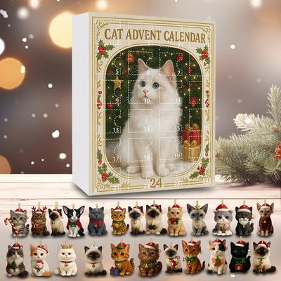 Adventskalender 2025 24 Tage Weihnachts-Countdown mit 24 Stück 2D Acryl Niedliche Kätzchen Baumschmuck für Weihnachten Geschenke für Katzenliebhaber