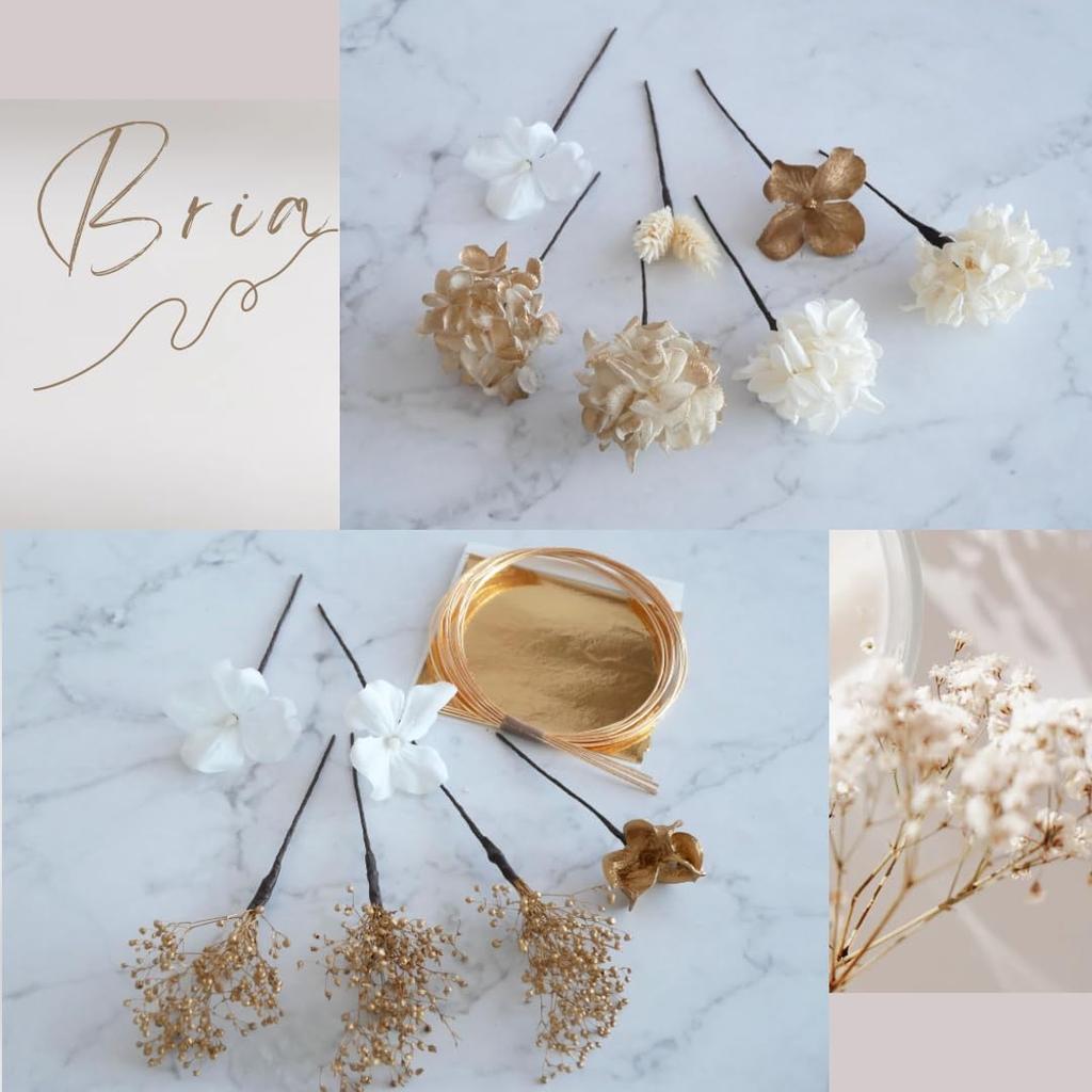 Dried and Preserved Flower Hair Ornament with Gold Leaf and Small Flowers for and Other Kimono [Bria] (white Gold) Coming-of-age Ceremonies,