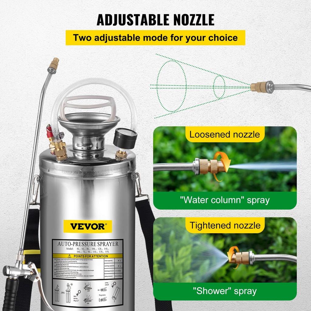 Stainless Steel Sprayer 8L Household Gardening and Floor Cleaning Sprayer, Suitable for the Current Neds of Industry, Agriculture, Commerce, Medicine