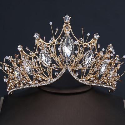 Große Krone aus Strass-Legierung, handgefertigte Accessoires, stimmungsvolles Hochzeitskleid, Haar-Styling, goldene Kleid-Krone